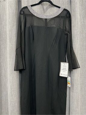 Alex Evenings Black Long Sleeve Evening Dress with Rhinestone Collar